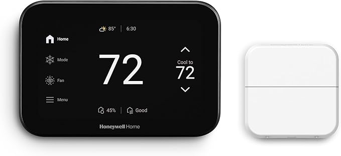 Honeywell Home X8S Smart Thermostat with Room Sensor, Video Doorbell Compatibility, IAQ Control, and Customizable Touchscreen Display, Black