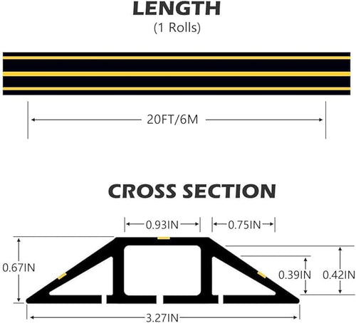 20Ft Cord Covers for Wires on Floor, 3-Channel Floor Cord Cover with Anti-Slip Base & Yellow Warning Strips, Extension Cord Covers for Floor, Ideal for Home, Office, Outdoor Use