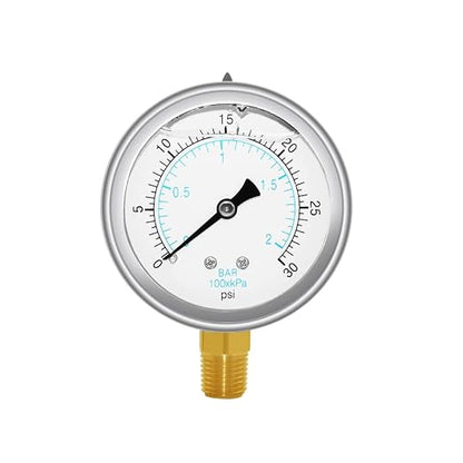 Joywayus Pressure Gauge 0-30 PSI Brass 1/4" NPT Male Thread Lower Mount by Joywayus
