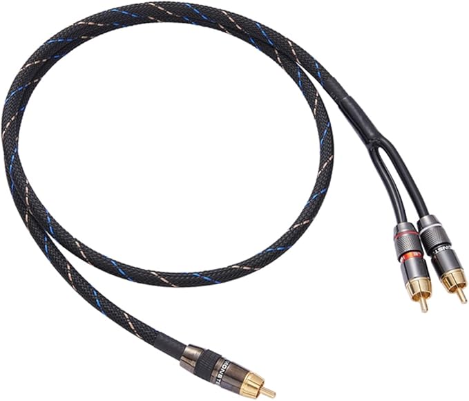 JORZOR Audiophile RCA to 2RCA Subwoofer Cable - 2M (6.6FT) Oxygen-Free Copper, Nylon Braided Jacket RCA Y-Adapter