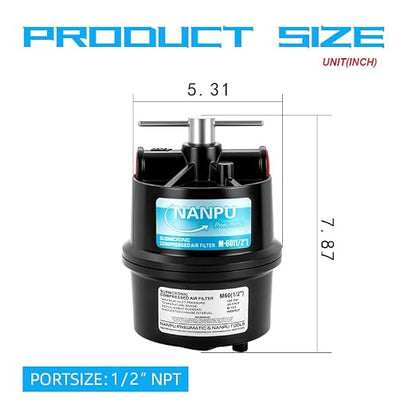 NANPU 1/2" NPT Sub-Micronic Compressed Air Filter Kit – 0.01 Micron Filtration - Image 2