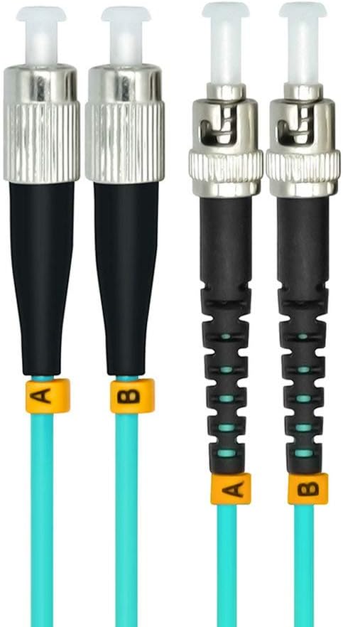 Jeirdus 30Meters 100ft FC to ST Duplex 50/125 10G OM3 Multi-Mode Fiber Optic Cable Jumper Optical Patch Cord FC-ST