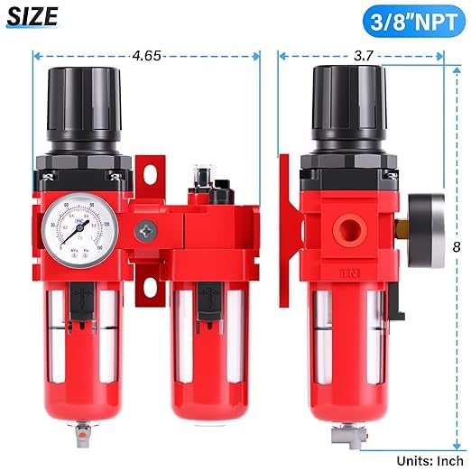 TAILONZ PNEUMATIC 3/8 Inch NPT Air Filter Pressure Regulator Water/Oil Trap - Image 2