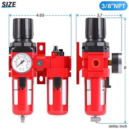 TAILONZ PNEUMATIC 3/8 Inch NPT Air Filter Pressure Regulator Water/Oil Trap - Image 2