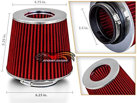 RED 3.5" 89 mm Inlet Cold Air INTAKE Cone Replacement Performance Washable - Image 2