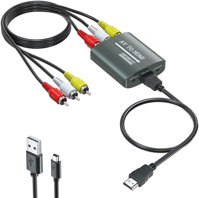 RCA to HDMI Converter,AV to HDMI for Xbox,PS One,PS2,PS3,N64,Wii,VCR,VHS,STB,Blue-Ray DVD Players,TV, Support 720p,1080p