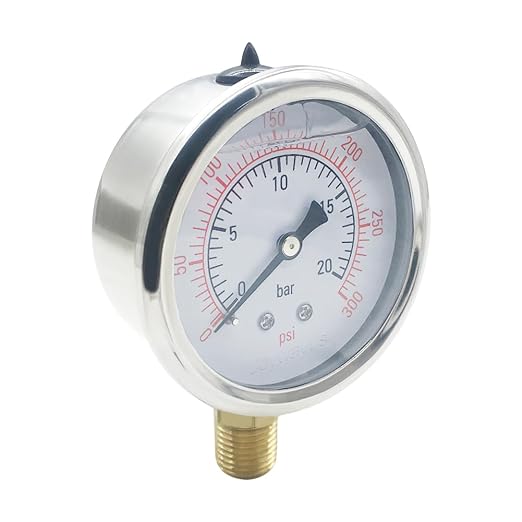 Joywayus Pressure Gauge 0-300 PSI Brass 1/4" NPT Male Thread Lower Mount - Image 3