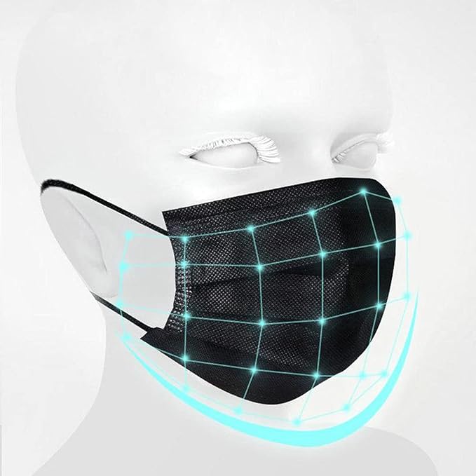 NNPCBT 100PCS 3 Ply Black Disposable Face Mask Filter Protection Face Masks - Image 3