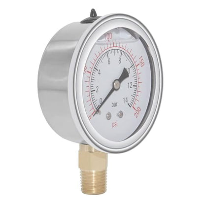 Joywayus Pressure Gauge 0-200 PSI Brass 1/4" NPT Male Thread Lower Mount - Image 3