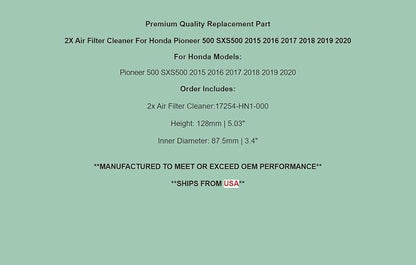 Replacement Air Filter Cleaner For Honda 500 SXS500 2015-2020 - Image 7
