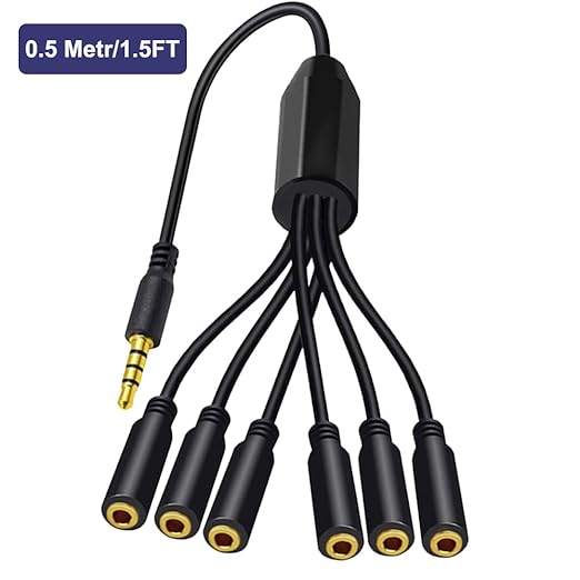 MysRuida 1.6ft 1/8” 3.5mm TRRS Extension Stereo Audio Cable, 1 Male to 5 Female Splitter Aux Cord, 4 Pole Jack Headphone MIC Extender for Smart Phones, MP3, Laptops, Don’t Support MIC of IOS Headphone