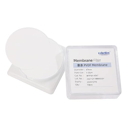 100 Pieces/Pack PVDF Disc Membrane Filters Hydrophilic 47mm Diameter 0.22µm by COBETTER