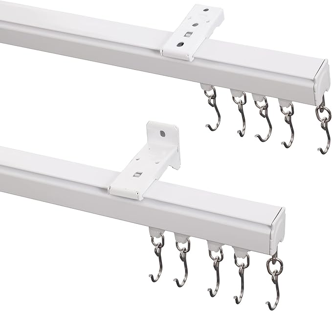 ChadMade Ceiling/Wall Mount Curtain Track Rod Set with Hooks, 6ft - 9ft Adjustable Length Window Rod Track Curtain Rail System For Living Room Bedroom, Work with Grommet and Pinch Pleated Curtain