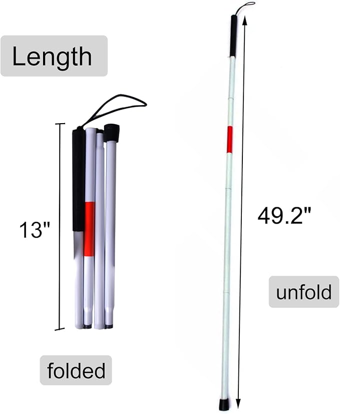 Baitaihem Folding Blind Cane Reflective Red Folding Walking Stick for Vision Impaired and Blind People