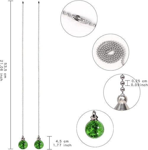 2PCS Green Pull Chain Crystal Glass Ice Cracked Ball Pull Chain for Ceiling Fan Light Decoration 50cm Extension Chain