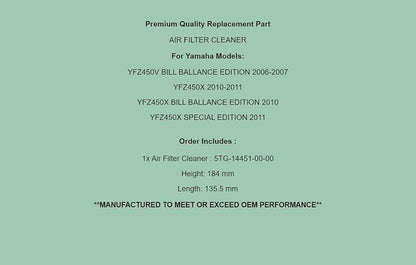 Replacement Air Filter Cleaner For Yamaha YFZ450V 2006-07 YFZ450X 10-11 - Image 7