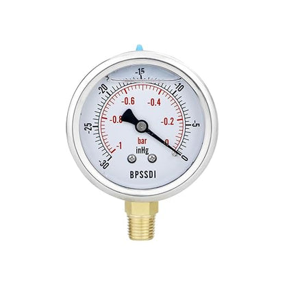 30 inHg Vacuum Silicone Oil Liquid Filled Low Pressure Gauge, 2.5" Dial Size by BPSSDI