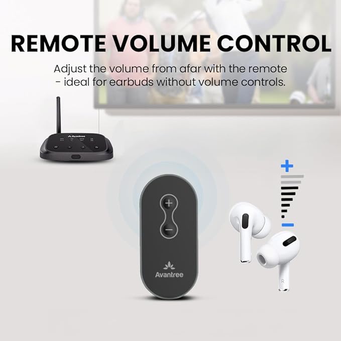 Avantree Oasis Plus 2 Bluetooth 5.3 Transmitter for TV w/Optical or AUX Output, Wireless Adapter for Headphones/Speaker, aptX-Adaptive, Remote Volume Control, Soundbar Passthrough