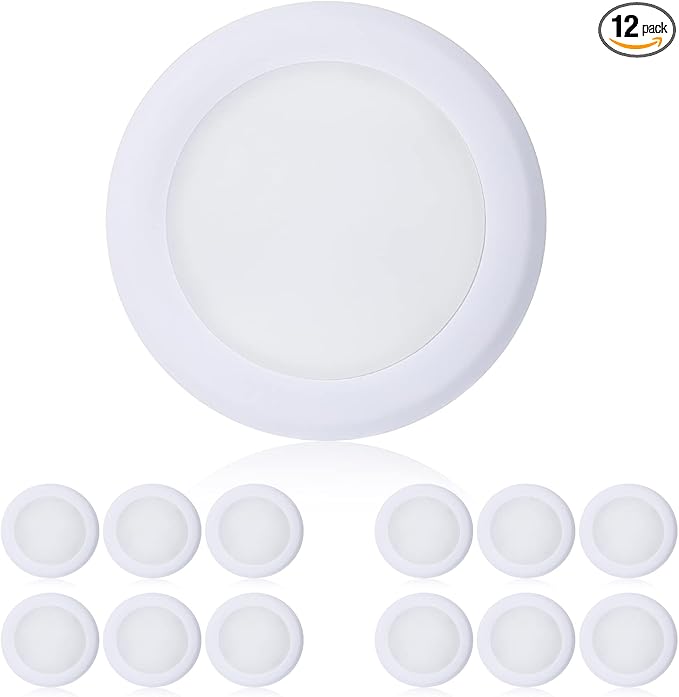 TOPELER 12Pack 6 Inch Flush Mount Ceiling Light, 15W Low Profile Dimmable Flush Mount LED Disk Light, 1000LM 5000K Daylight, Installs with Junction Box or Recessed Can, ETL-Listed