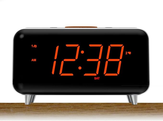 Emerson CKS1521-A SmartSet Bluetooth Dual Alarm Clock Radio with 1.4” Orange LED Display, Auto Time-Set, USB Phone Charger, FM Radio, AUX Input, Auto-Dimmer & Orange Accent Light