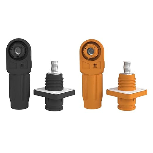 250A Battery Energy Storage Connector, 70mm² High Current Connectors IP67 Waterproof Stud Wiring Power Adapter Quick Plug Terminal Right Angle Plug and Socket (1500V Black+Orange)