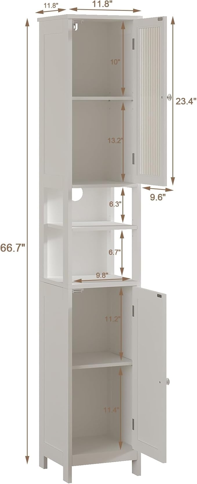 ChooChoo Tall Bathroom Storage Cabinet with Light, 5-Tier Narrow Bathroom Cabinet with 2 Doors, Slim Storage Linen Cabinet Freestanding with Adjustable Shelves for Space Saving, White