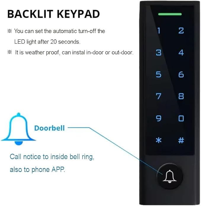 MENGQI-CONTROL WiFi Remote Manage IP66 Watreproof Access Control Keypad 600lbs Magnetic Lock Request to Exit PIR Motion Sensor Smart Phone App Remote ADD/Delete User