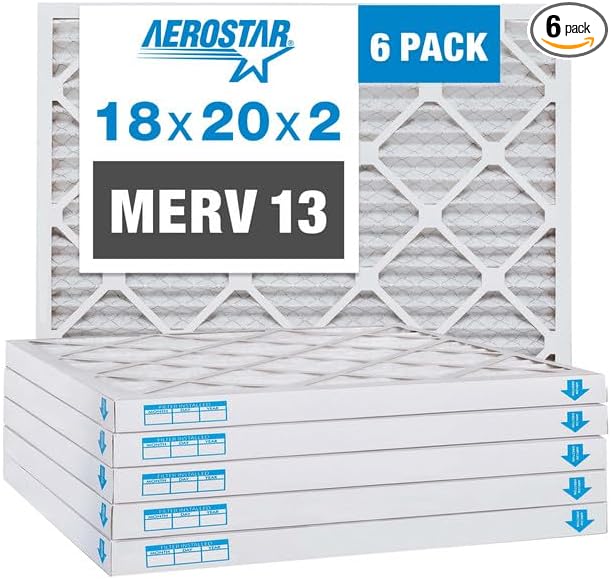 Aerostar 18x20x2 MERV 13 Pleated Air Filter, AC Furnace Air Filter, 6 Pack by AirFiltersDelivered