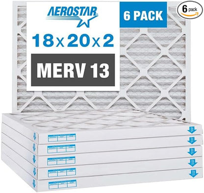 Aerostar 18x20x2 MERV 13 Pleated Air Filter, AC Furnace Air Filter, 6 Pack by AirFiltersDelivered