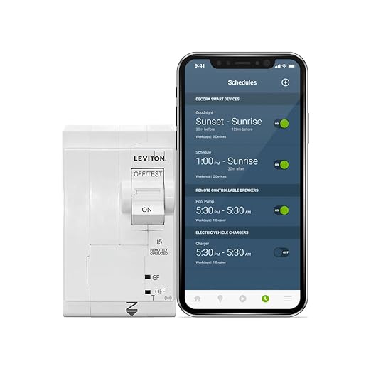 Leviton 2nd Gen Smart Circuit Breaker with Remote Control, GFPE, 2-Pole 15 Amp, 120/240-Volt and 120/208-Volt, 10kA Interrupt Rating, LB215-EST
