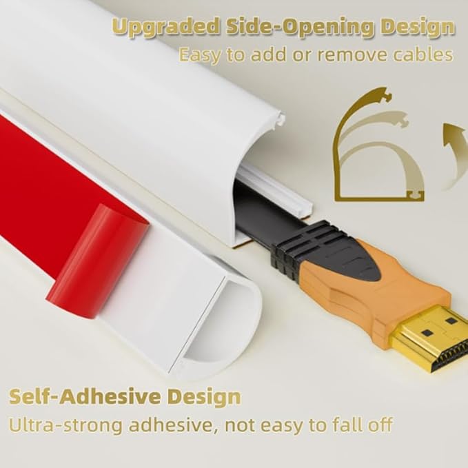 RPXRPXSide Open One Cord Cable Raceway Wire Cover for Cords, Our Cable Track is Best Suited for one Wire (Diameter <0.27"),Wire Raceway Management Cable Concealer Channel (White, 196in)