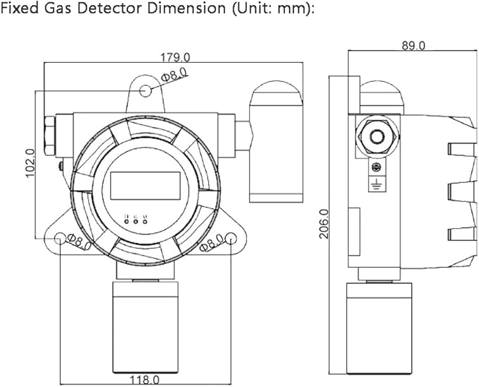 ATO Fixed Carbon Monoxide Gas Detector, 4-20mA Signal Output, CO Gas Leak Detector 0 to 100/500/1000 ppm, with Sound and Light Alarm (0-2000ppm, Relay Output:1NO+1NC)