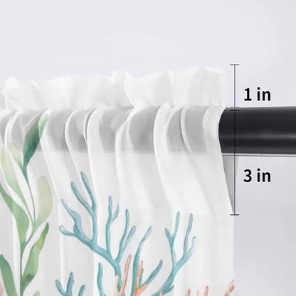 Summer Beach Sheer Valance Curtains, Ocean Colorful Coral Shell Seaweed - Image 7