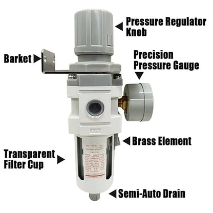 3/8" NPT Air Filter Pressure Regulator Combo Water Separator - Image 4