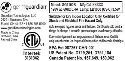 Germ Guardian GG1100B 7” Pluggable Small Air Purifier, Small Room Wall Air - Image 9