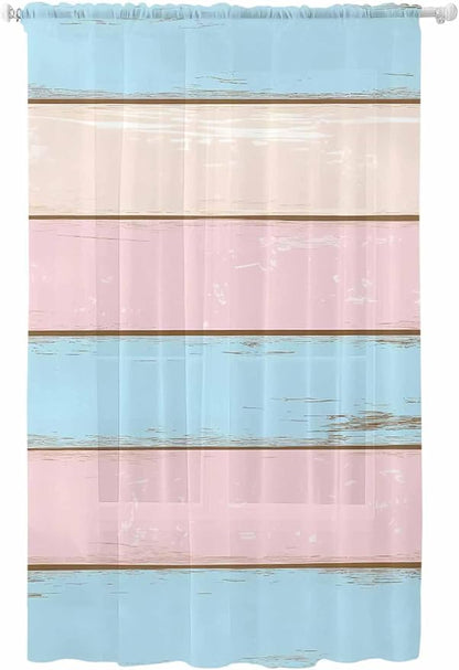 Sheer Curtains 84 Inches Long, Farmhouse Country Shabby Striped Privacy Voile by Unknown