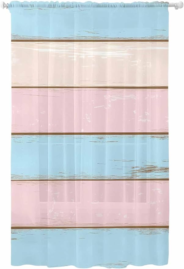 Sheer Curtains 96 Inches Long, Farmhouse Country Shabby Striped Privacy Voile by Unknown