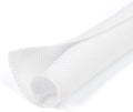 Holed 3/8 inch Split Braided Cable Management Sleeve for USB Cable Power Cord Audio Video Cable, High-Temperature Automotive Harness Wire Loom Cord Protector from Cat Dog Chewing (White, 10FT)