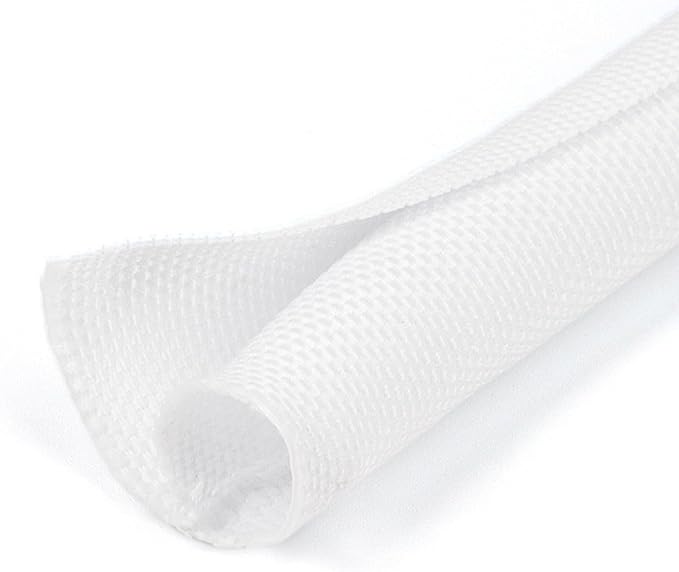Holed 3/4 inch Split Braided Cable Management Sleeve for USB Cable Power Cord Audio Video Cable, High-Temperature Automotive Harness Wire Loom Cord Protector from Cat Dog Chewing (White, 10FT)
