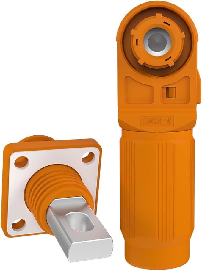 1 Set Battery Energy Storage Connector, Quick Plug Terminal High Current Connectors Copper Plate Wiring Adapter Right Angle Plug and Socket IP67 Waterproof Power Connector 200A 50mm² (200A, Orange)
