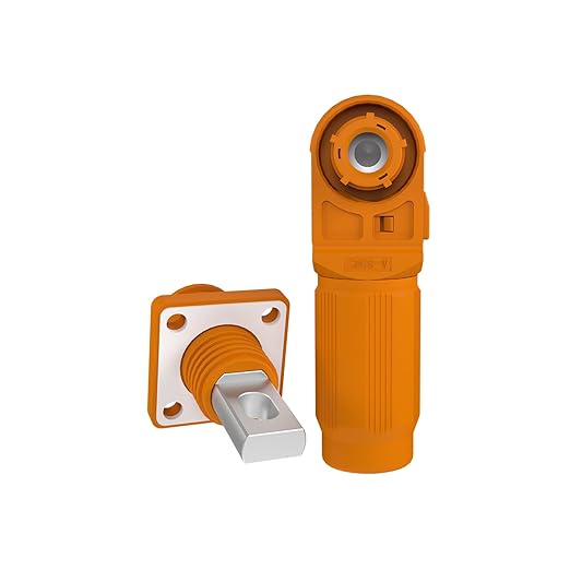 350A Battery Energy Storage Connector, 120mm² High Current Connectors IP67 Waterproof Copper Plate Wiring Power Adapter Quick Plug Terminal Right Angle Plug and Socket (1500V Black+Orange)
