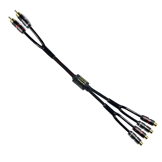 Arklove 1.5ft Shielded RCA Plug Splitter Stereo Video Audio Cable 2 Male to 4 Female Dual Speaker Y Adapter Connector Extension Cord 24k Gold Plated 1 Input 2 Output