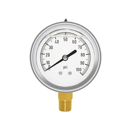 Joywayus Pressure Gauge 0-100 PSI Brass 1/4" NPT Male Thread Lower Mount by Joywayus