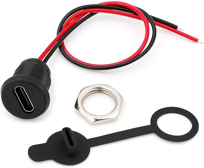 Gebildet 10pcs Type-C Female Chassis 2 Pin Wire 24AWG Waterproof Jack Connectors 3A USB C Pigtail Cable Extension Socket Plug