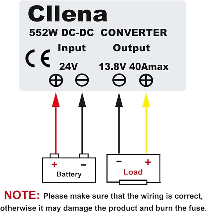 Cllena DC 24V to 13.8V 40A 552W Converter Voltage Regulator, Waterproof DC Voltage Reducer Buck Transformer Power Supply for Golf Cart