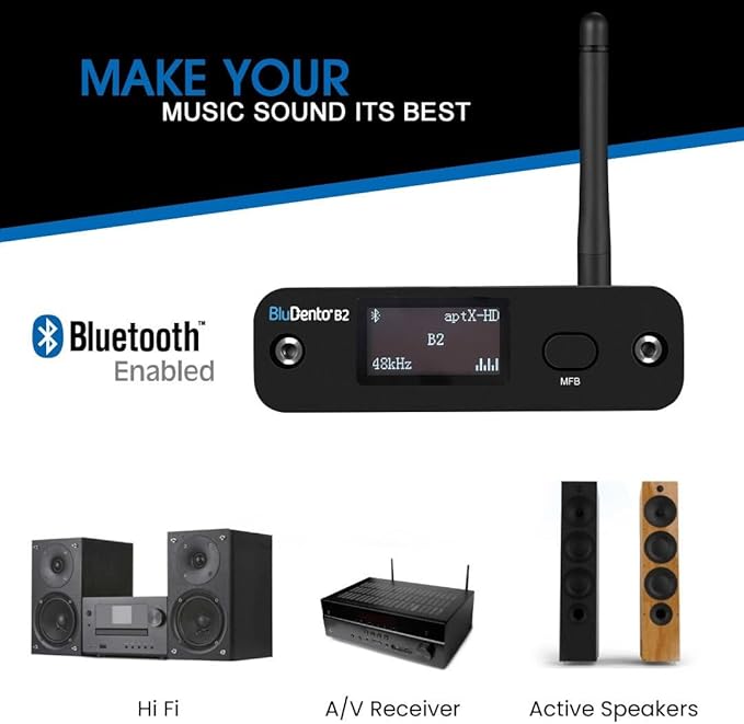 B2 LDAC/aptX HD Bluetooth 5.1 Hi-Fi Audio Receiver with ESS DAC, OLED Display, Analog RCA, Digital Optical & Coaxial Outputs, Extended Range for Home Stereo