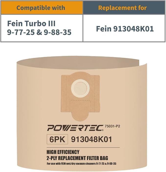 POWERTEC Shop Vacuum Bags 6PK Replacement Filter Bags - Image 2