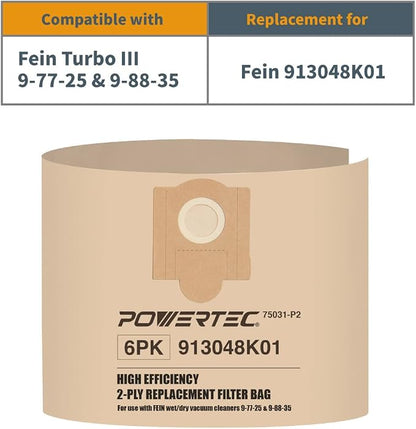 POWERTEC Shop Vacuum Bags 6PK Replacement Filter Bags - Image 2