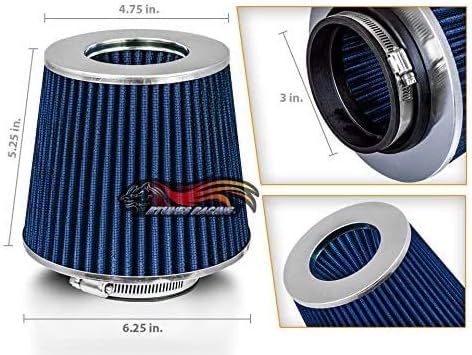 BLUE 3" 76 mm Inlet Cold Air Cone Replacement Performance Washable Clamp-On Dry - Image 2