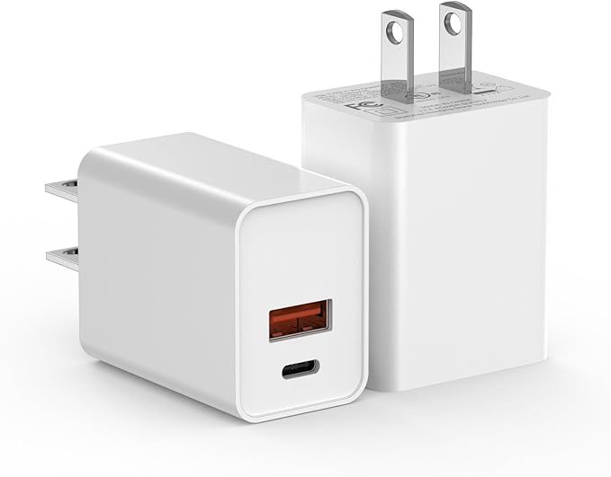 USB C Charger Block, 20W Dual Port Type C Fast Wall Charging Head, Power Adapter Cube for Apple iPhone 16, 15, 14, 13, 12, 11, X, 8, and Apple Watch9, 8, 7, iPad, White, 2 Pack